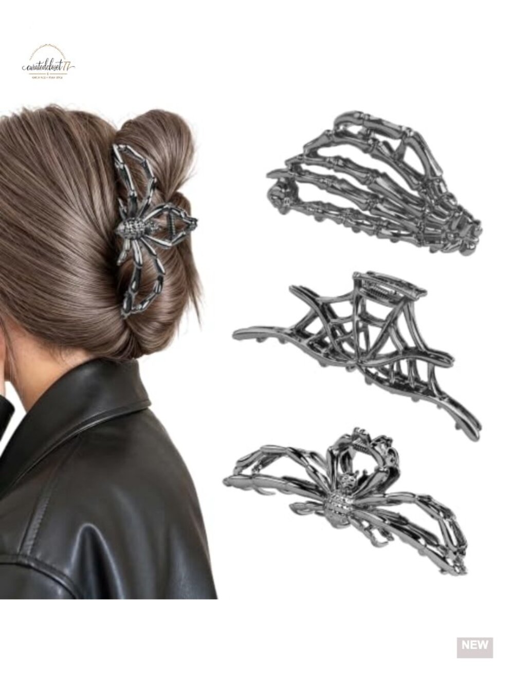 Gothic Hair Claw Clips Set Electroplated Alloy Halloween Accessories 3 Pack